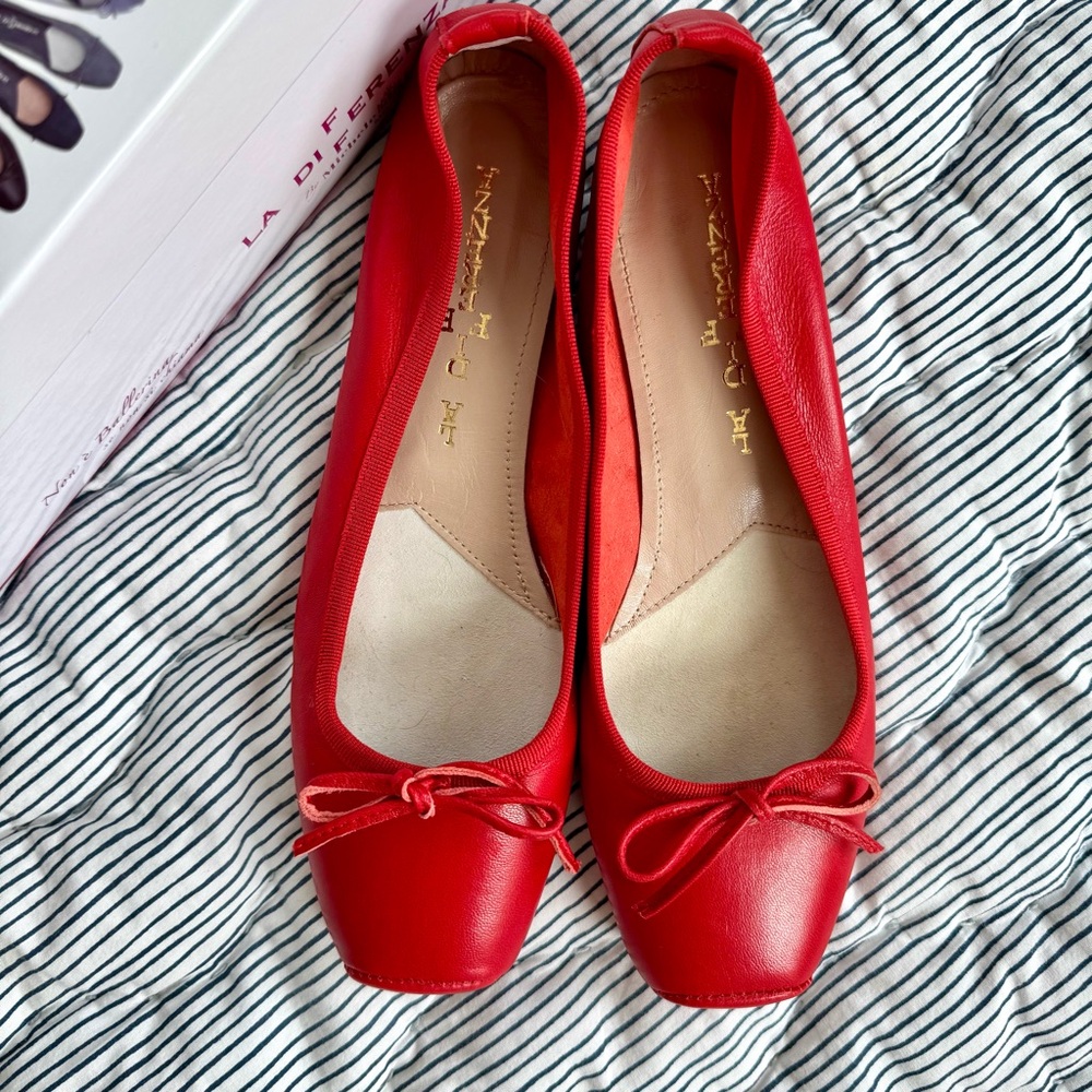 NWT La Differenza by Michele Lopriore Paloma Nappa Red Ballet Flats, Size 36 - Picture 3 of 5
